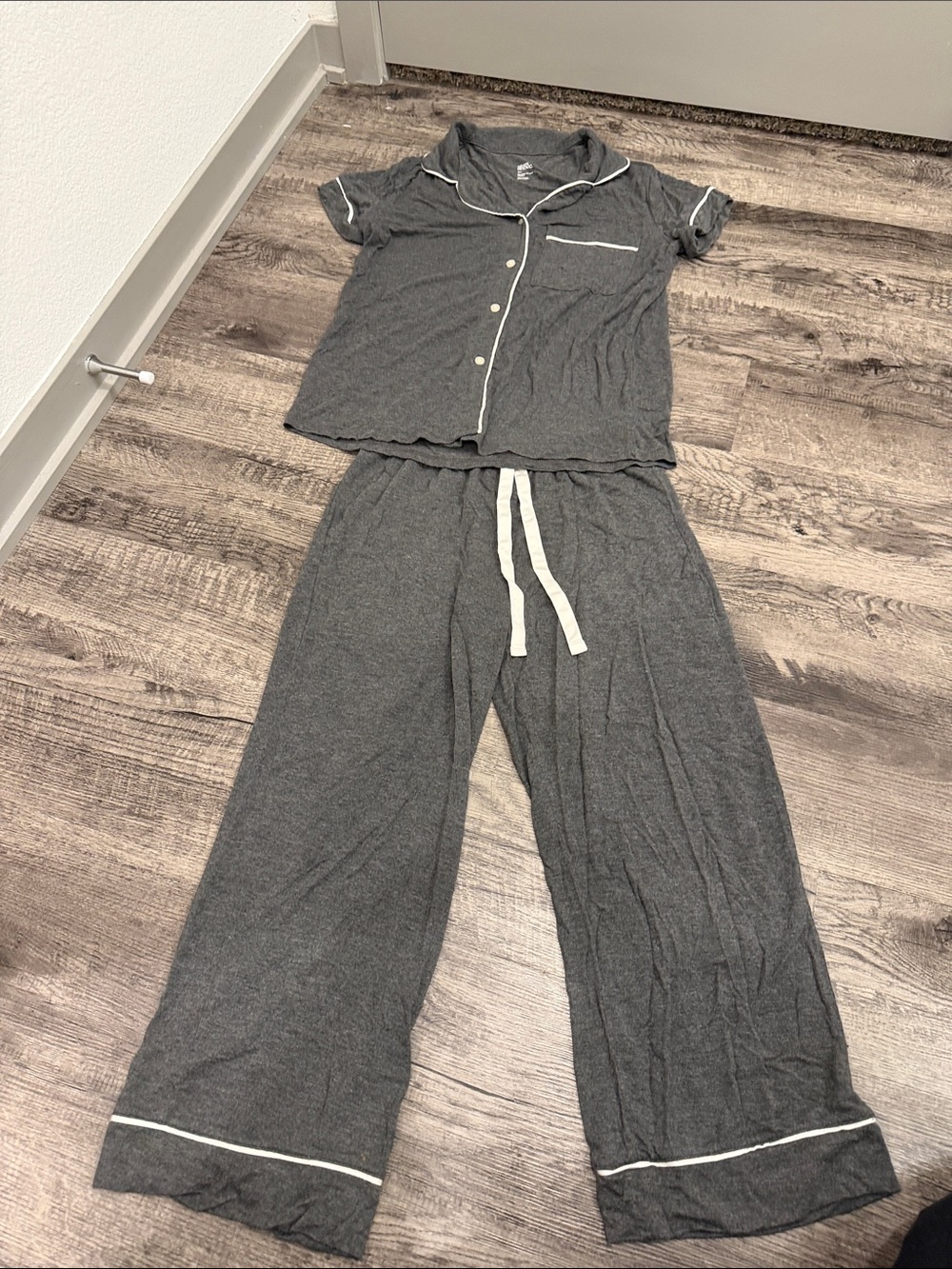 stars above Gray Pajama Set with White Piping